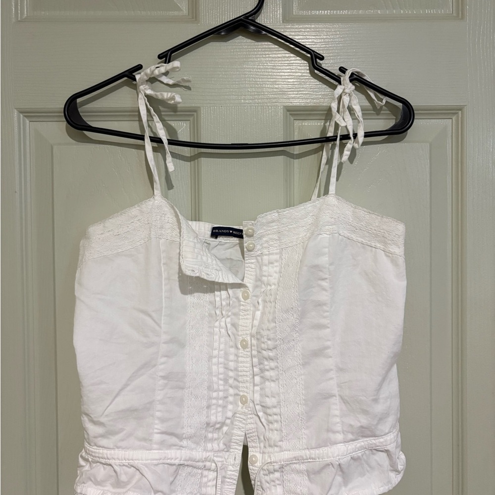 Brandy Melville White Lace Trim Top
